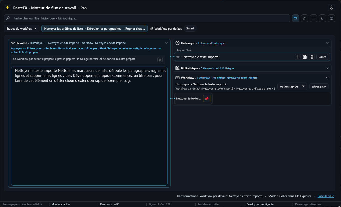 Aperçu de la surface de workflow — Préparer
